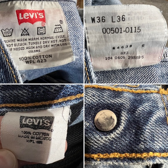 36x36 Vintage 90s Y2K Levi's 501Button Fly Medium Wash Dad Jeans *Flawed* - Picture 2 of 16